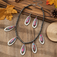 Ensemble collier et boucles d'oreilles en howlite naturelle et perles Navajo, style western chic cowgirl, avec rallonge 45+8cm, bijoux turquoise couleur bonbon de coton
