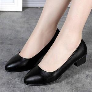 Zapatos <span class=keywords><strong>de</strong></span> Tacón Grueso Negros <span class=keywords><strong>de</strong></span> Cuero para Mujer, Profesionales, para Banco, Hotel, Azafatas, Trabajo, Entrevista - Product Image 3