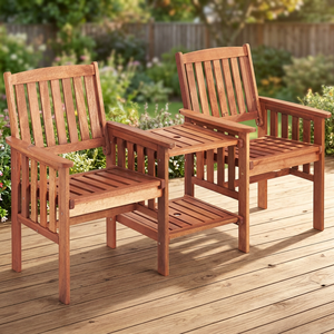 DT FURNITURE DT-LV01 Outdoor <b>Garden</b> Furniture Companion <b>Set</b> Foldable Wooden Loveseat & Loveseat <b>Bench</b> <b>for</b> Entertaining - Product Image 3