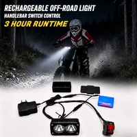 Lampe LED rechargeable tout-terrain avec autonomie de 3 heures, batterie intégrée, étanche IP67, interrupteur sur guidon pour VTT, UTV, moto tout-terrain