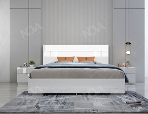 Nova có độ bóng cao trắng nữ hoàng Giường hiện đại 5 cái phòng ngủ bộ đồ nội thất Vua kích thước giường với LED ánh sáng đầu giường - Product Image 3