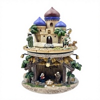 Figurine de château de la Nativité à deux niveaux en résine avec lumières LED et musique, décoration de Noël rotative