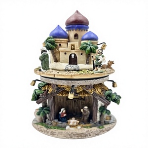 Figura <span class=keywords><strong>de</strong></span> Resina <span class=keywords><strong>de</strong></span> Castillo <span class=keywords><strong>de</strong></span> Natividad <span class=keywords><strong>de</strong></span> Dos Niveles con Luces LED y Música, Decoración Navideña Giratoria - Product Image 1
