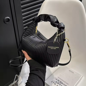 Unique Personality Wrinkled Striped Zipper Closure Women's Fashion Cross-Border Small <b>Square</b> Shoulder Bag Simple Designer Bags - Product Image 2