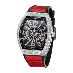 Men's watch, export wine barrel watch, simple wristwatch with leather strap, <b>yacht</b> with diamond inlay, retro quartz watch - Product Image 2