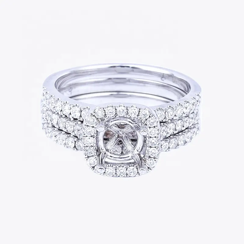 Nieuwe Producten 18K White Gold Fashion Sieraden Bridal Solitaire Engagement Wedding Stapelen Diamond Ring Set