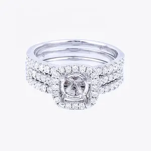 Produk unik 18k putih emas mode perhiasan pernikahan susun berlian set cincin tanpa batu utama