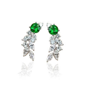 E1764 Orecchini in oro bianco con diamanti e smeraldi taglio marquise, diamanti naturali per matrimonio, stile classico da donna - Product Image 5