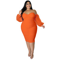 Ventes en gros d'usine, robes sexy en maille serrée, tenues plissées à manches longues, robe grande taille, robe de soirée grande taille