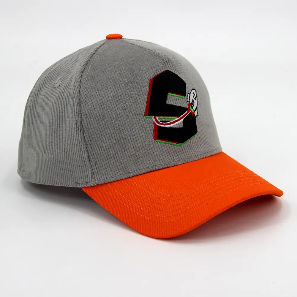 Custom high-quality 5-panel two-color embroidered corduroy structured sports caps for men and women baseball caps