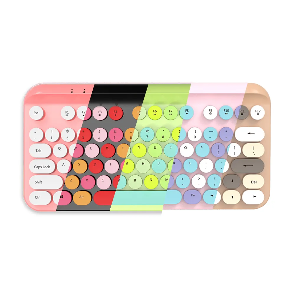 New Stylish Waterproof Retro Round 77 Keys Multi-Color Multimedia 2.4Ghz Wireless Keyboard