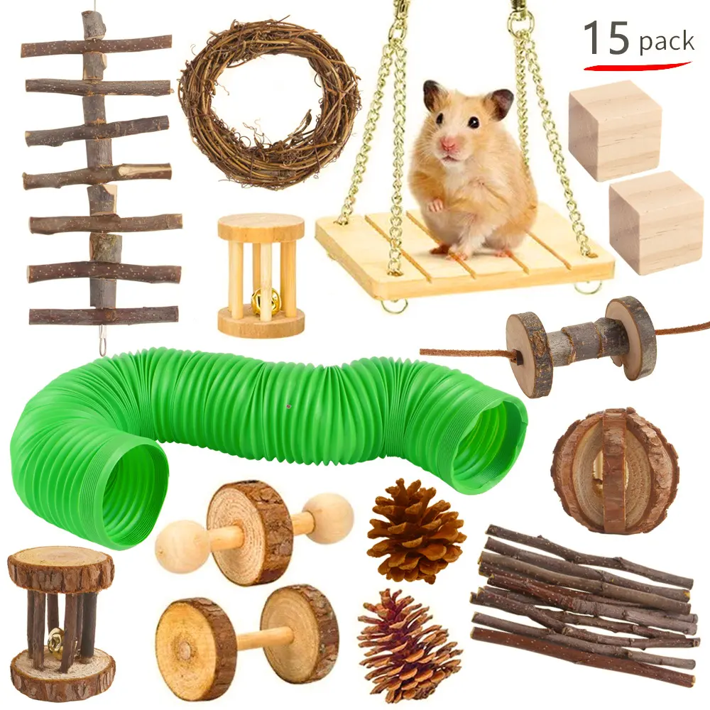 Wholesale Hamster Toys Natural Wooden Roller Teeth Care Molar Hamster Toys Set Pet Toy