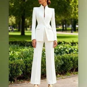 Bộ đồ nữ dài tay màu trơn có túi một nút Bộ 2 món - Product Image 2