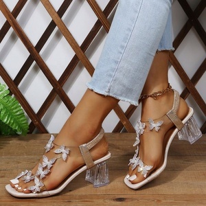 Women's Sexy Alluring Summer <b>Elastic</b> Head Tie Butterfly Flower Open Wedge Heel Silk <b>Sandals</b> Crystal Ultra High Heel Waterproof - Product Image 5