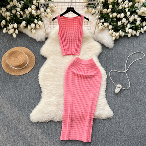 <span class=keywords><strong>Ensemble</strong></span> rétro femme deux pièces débardeur court d'été pour femme <span class=keywords><strong>et</strong></span> <span class=keywords><strong>jupe</strong></span> taille haute en tricot <span class=keywords><strong>ensemble</strong></span> 2 pièces pour femme - Product Image 5