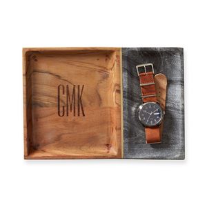 Organisateur de plateau de <span class=keywords><strong>valet</strong></span> <span class=keywords><strong>en</strong></span> <span class=keywords><strong>bois</strong></span> massif et marbre pour hommes, porte-monnaie pour clés de montre à bijoux, plateau de rangement pour commode de bureau - Product Image 1