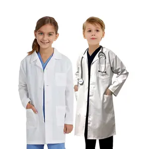 Jeu de rôle de scientifique imprimé logo personnalisé pas cher semblant enfants uniforme hôpital médecin dentaire jeu de rôle blanc enfants blouses de laboratoire