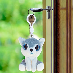 Porte-clés en peluche loup aux grands yeux, <span class=keywords><strong>animaux</strong></span> en gros, accessoires décoratifs d'<span class=keywords><strong>animaux</strong></span> <span class=keywords><strong>sauvages</strong></span>, porte-clés loup mignon de dessin animé - Product Image 3