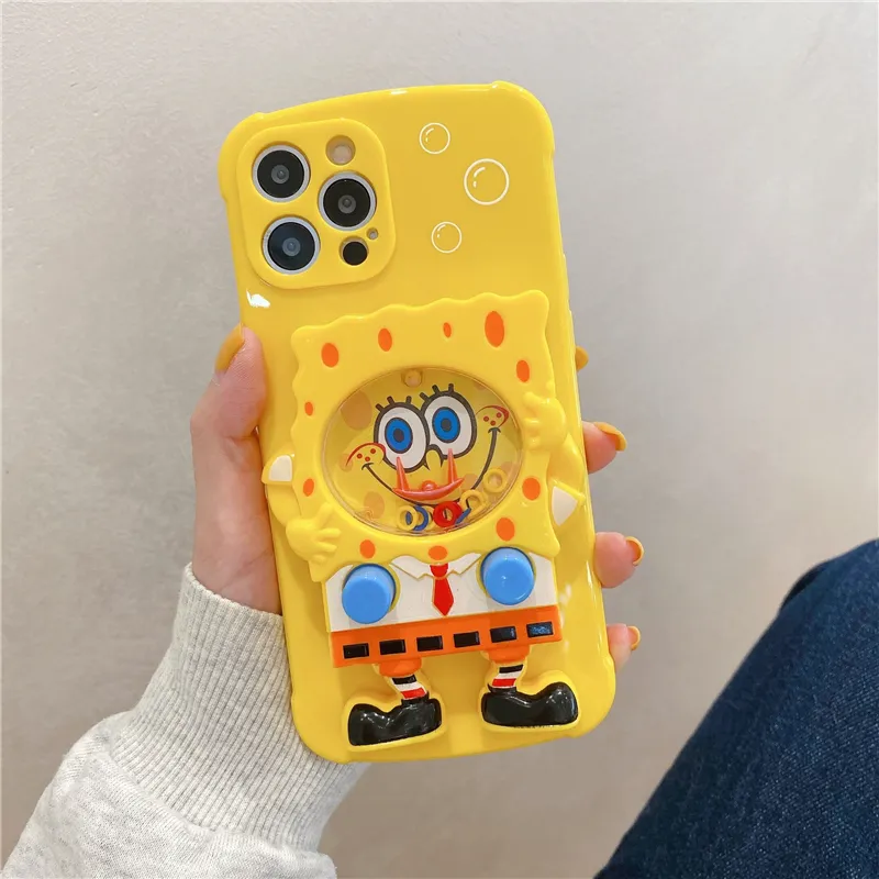 3D spongebob oyun konsolu silikon telefon iphone için kılıf 12 11 Pro Max Xs Xr 7 8 artı X Se2 sevimli yumuşak darbeye dayanıklı kapak