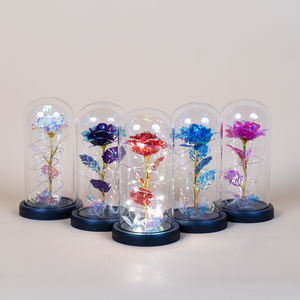 Искусственный цветок подарок для нее вечный хрустальный свет розовый в стеклянном куполе с бабочкой Галактической розы - Product Image 2