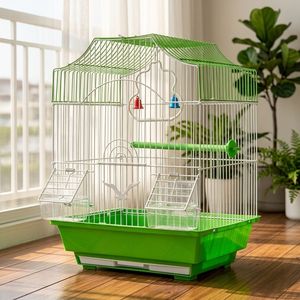 Jaula para Pájaros con Techo Arqueado Verde Natural, con Bandeja Extraíble, Revestimiento Seguro No Tóxico para Periquitos y Canarios - Product Image 1