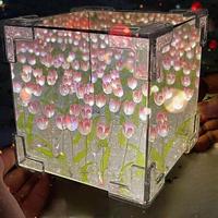 Regalo Fai-da-Te per la Festa della Mamma: Cubo Magico con Luce Notturna a Forma di Tulipano, Lampada a LED Artificiale con Specchio, Alimentata a Batteria