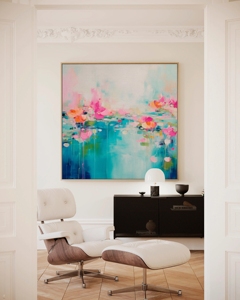 Quadro Moderno Colorato con Cornice, Arte Astratta 3D Testurizzata Dipinta a Mano, Decorazione per Soggiorno, Dipinto su Tela Rosa e <span class=keywords><strong>Verde</strong></span> <span class=keywords><strong>Acqua</strong></span> - Product Image 5