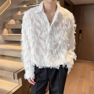 <strong>Men's</strong> Henry Neck Slim Casual Shirts Handmade 3D Feather Design Unique Social Camisas Homme <strong>Clothes</strong> - Product Image 1