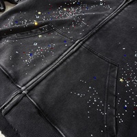 YOUMI ODM/OEM – Nouveaux sweats à capuche zippés en coton délavé avec strass, personnalisables avec logo, pour hommes, style streetwear de haute qualité