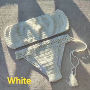 S41 طقم مايوه بيكيني كروشيه مصنوع يدويًا قابل للتنفس من قطعتين طقم بكيني بحياكة هندسية على شكل حرف V - Product Image 1