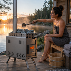 Estufa Moderna <span class=keywords><strong>de</strong></span> Acero Inoxidable para Sauna <span class=keywords><strong>de</strong></span> Leña con Vapor Seco, Chimenea Larga, Capacidad para 2 <span class=keywords><strong>Personas</strong></span>, Sin Necesidad <span class=keywords><strong>de</strong></span> Electricidad - Product Image 1