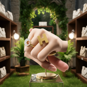 Fashion <b>Rings</b> Gold Plated 316L Stainless Steel Sustainable Resistant H Letter Design - Product Image 3
