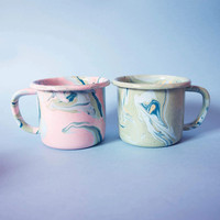 Tasses en émail personnalisées, 3/8oz, couleurs bleu, vert, marbre, café, lait, thé, gobelet de table en métal, tasse avec poignée creuse