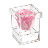 Boîte cadeau élégante en acrylique SHP à un trou pour une seule rose éternelle avec couvercle transparent comme du cristal – Saint-Valentin, Anniversaire