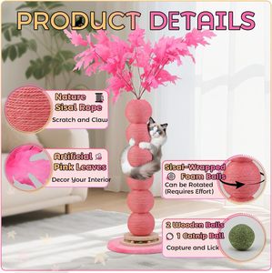 เสาลับเล็บแมวขนาดเส้นผ่านศูนย์กลาง5.9นิ้วสำหรับแมวในบ้านเสาลับเล็บต้นไม้สีชมพูสูง47 "แบบโต้ตอบ - Product Image 3
