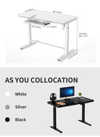 Bureau de travail intelligent à hauteur réglable 1200*600mm pour la maison et le bureau, table électrique relevable, bureau d'ordinateur en verre trempé