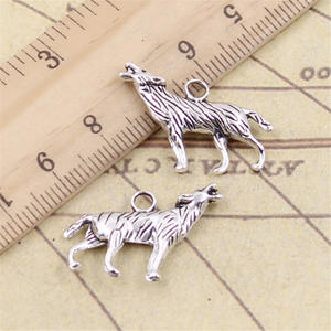 Dijes de Lobo aullando de 26x20 mm, Color Plata Antigua, para Hacer Joyería Tibetana Hecha a Mano - Product Image 2