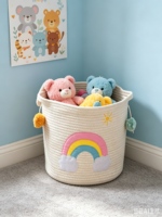 Panier de rangement en corde de coton Deyun, motif nuage arc-en-ciel mignon, décoré de pompons, pliable, tressé, avec poignées, pour jouets et linge, idéal pour chambre d'enfant et crèche