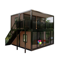 Maison préfabriquée moderne à 2 étages, villa modulaire de luxe, balcon, portes en verre, structure en acier, assemblage rapide en extérieur