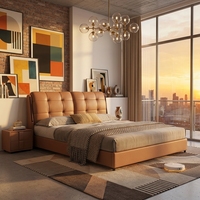 Ensemble de lit en cuir design, lit king size italien moderne à capitonnage quadrillé pour résidence de luxe