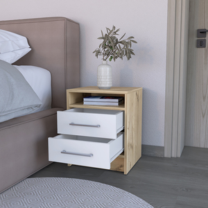 Nightstand Cartiz Two <b>Drawers</b> White Light Oak Finish Bedroom <b>Storage</b> - Product Image 4
