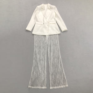 Ensemble de blazer blanc élégant, blazer à double boutonnage, <span class=keywords><strong>pantalon</strong></span> en dentelle transparente, ensemble de costume formel pour les événements du soir, les mariages, les galas - Product Image 4