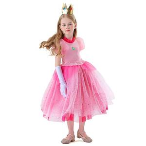 Costume de princesse Peach pour filles HP Kids, robe rose de cosplay avec couronne et gants, tenue de fête d'Halloween - Product Image 3
