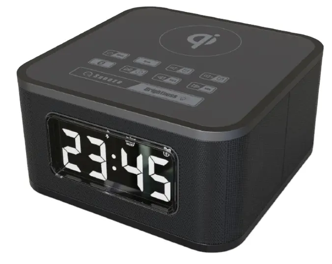 Bluetooth Clock Radio with Wireless Charger and USB Charger