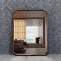 Miroir rectangulaire en bois finition noyer, miroir mural HD pour salle de bain, chambre à coucher, décoration intérieure