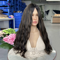 15A Grade Double Drawn Dark Highlight Cheveux Vierges Humains Bruts Femmes Ondulés Realsitc Cuir Chevelu Invisible Noeuds Soie Top Perruques Juives