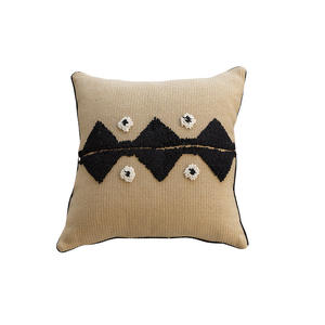 Hemo Geometric <b>Throw</b> Pillow Square Nordic Style Removable Living Room Decor Jute Loop Pile <b>Beige</b> Black Pattern - Product Image 1