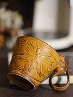 Ensemble tasse et soucoupe en céramique moderne avec poignée en forme d'écureuil, motif de feuilles en relief, tasse à café, passe au micro-ondes et au lave-vaisselle, pour la décoration de la maison