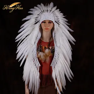 Copricapo Festival indiano con piume d'oca bianca modello tinto copricapo di carnevale per feste Halloween e promozione