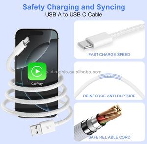 3A USB TYPE <b>C</b> Fast <b>Charging</b> Cable for Smartphone Carplay Nylon USB <b>C</b> <b>Charging</b> Data Transfer Cable for iPhone 15 16 Android Cable - Product Image 6